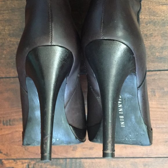 Gianni Bini Brown Leather High Heel Booties - Picture 10 of 10